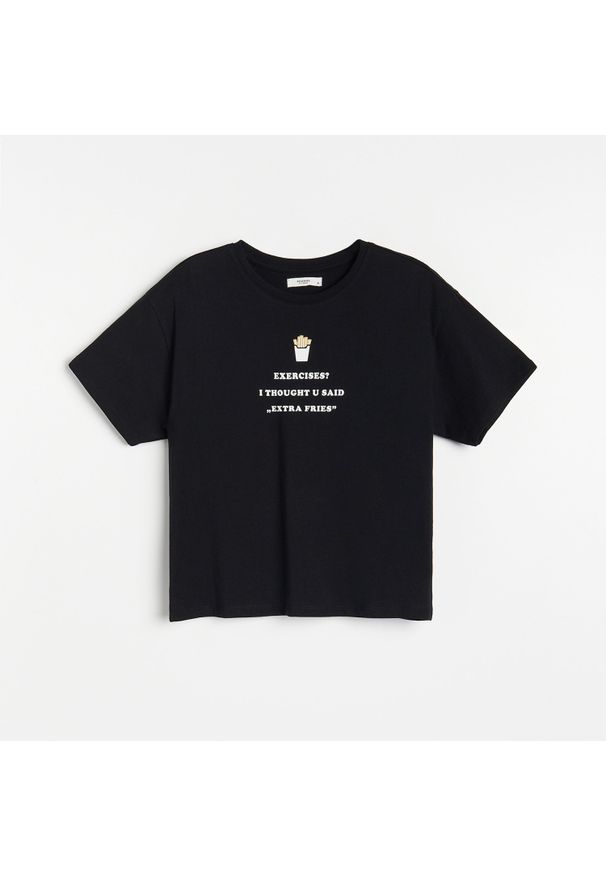 Reserved - Koszulka z bawełny organicznej - Czarny. Kolor: czarny. Materiał: bawełna