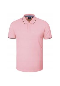 Koszulka Polo - Męska - Pako Jeans - Różowa, Kryte Guziki. Okazja: na co dzień. Typ kołnierza: polo. Kolor: różowy. Materiał: bawełna. Styl: casual