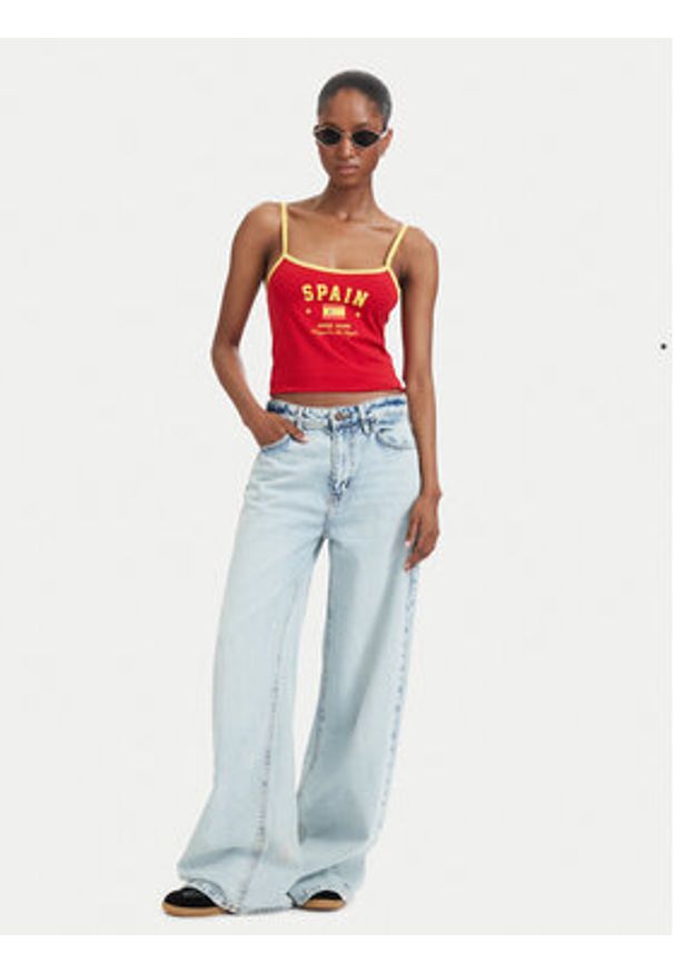 Guess Jeans Top W6YP20 K4202 Czerwony Slim Fit. Kolor: czerwony. Materiał: bawełna