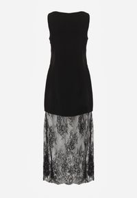 Born2be - Czarna Koktajlowa Sukienka Bez Rękawów z Koronkowym Dołem Moanthia. Okazja: na randkę, na ślub cywilny, na wesele, na imprezę. Kolor: czarny. Materiał: koronka. Długość rękawa: bez rękawów. Styl: wizytowy #3