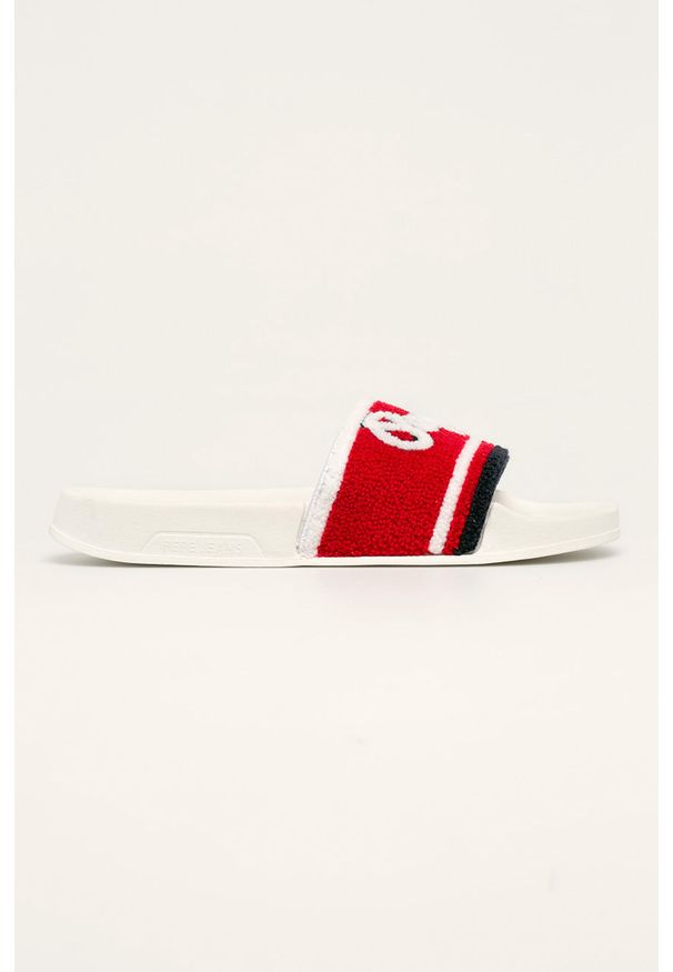 Pepe Jeans - Klapki Slider Boston. Nosek buta: okrągły. Kolor: czerwony. Materiał: syntetyk, materiał, guma. Wysokość obcasa: bez obcasa, niski