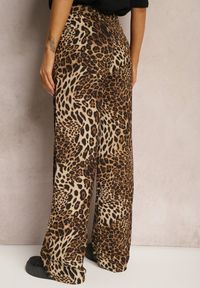 Renee - Beżowe Spodnie Panterkowe z Szerokimi Nogawkami High Waist z Zapięciem z Boku na Suwak Frisalie. Stan: podwyższony. Kolor: beżowy. Materiał: tkanina. Sezon: lato