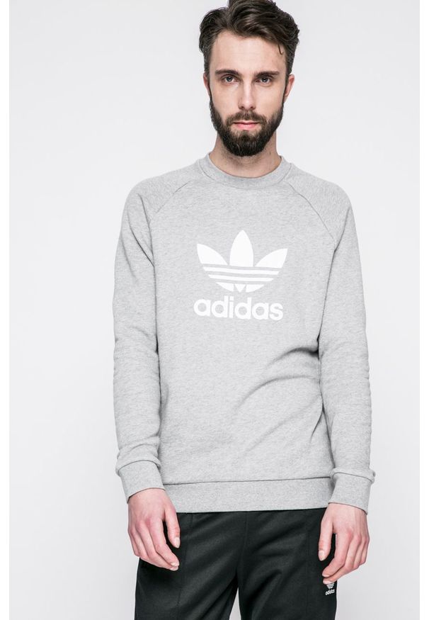 adidas Originals - Bluza. Okazja: na co dzień. Kolor: szary. Materiał: dzianina. Długość rękawa: raglanowy rękaw. Wzór: nadruk. Styl: casual