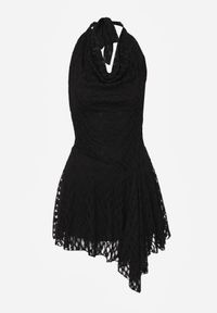 Born2be - Czarna Rozkloszowana Sukienka z Koronki z Wiązaniem i Odkrytymi Plecami Bernisa. Okazja: na randkę. Kolor: czarny. Materiał: koronka. Wzór: koronka #8