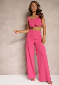 Renee - Fuksjowe Spodnie z Szerokimi Nogawkami High Waist Nestajoan. Stan: podwyższony. Kolor: różowy