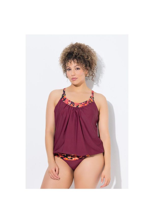 ULLA POPKEN - Damskie Tankini wzorzyste detale miękkie miseczki regulowane ramiączka. Kolekcja: plus size. Kolor: czerwony. Materiał: poliamid, materiał, elastan