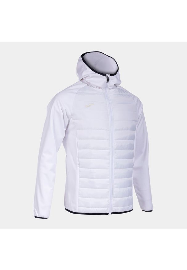 Kurtka wodoodporna z kapturem Joma Berna III. Typ kołnierza: kaptur. Kolor: biały. Sport: fitness, piłka nożna