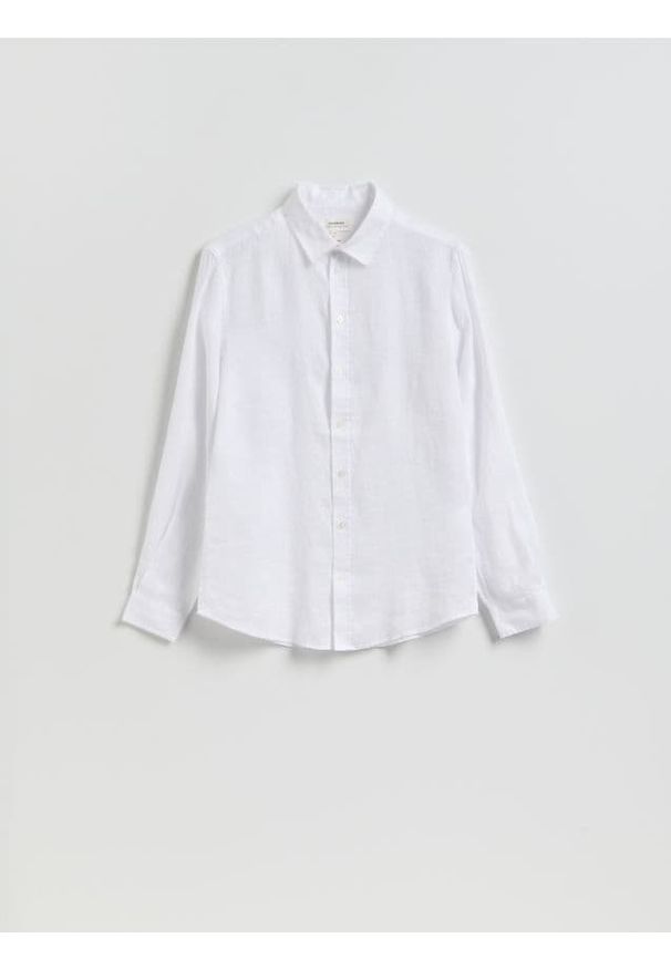 Reserved - Lniana koszula slim fit - biały. Kolor: biały. Materiał: len