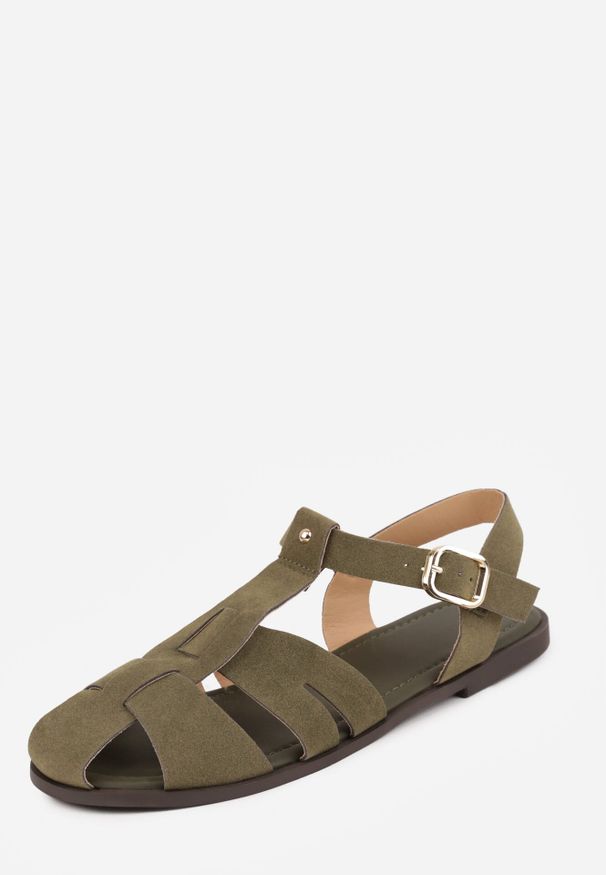 Born2be - Zielone Sandały Gladiatorki z Imitacji Nubuku z Klamerką Belenatia. Zapięcie: pasek. Kolor: zielony. Materiał: nubuk. Sezon: lato. Styl: klasyczny