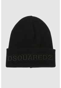 DSQUARED2 Czarna wełniana czapka z haftowanym logo. Kolor: czarny. Materiał: wełna. Wzór: haft