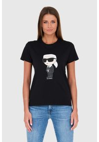 Karl Lagerfeld - KARL LAGERFELD Czarny damski t-shirt Karl, Rozmiar XS. Kolor: czarny