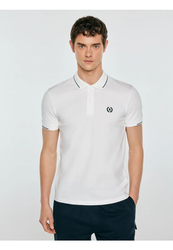 Big-Star - Koszulka męska polo biała Polian 100. Typ kołnierza: polo. Kolor: biały. Materiał: dzianina. Wzór: haft, paski, ze splotem. Styl: klasyczny