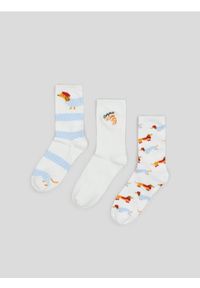 Sinsay - Skarpetki 3 pack - kremowy. Kolor: kremowy. Materiał: materiał, bawełna, włókno. Wzór: nadruk #1