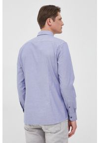 BOSS koszula bawełniana męska slim z kołnierzykiem button-down. Typ kołnierza: button down. Kolor: niebieski. Materiał: bawełna