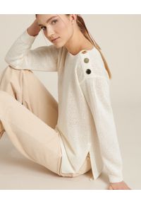 Luisa Spagnoli - LUISA SPAGNOLI - Sweter Cascate. Kolor: biały. Materiał: len, wiskoza. Długość rękawa: długi rękaw. Długość: długie #3