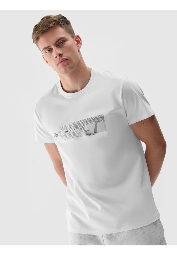 4f - 4F T-shirt z nadrukiem regular męski - biały L. Okazja: na co dzień. Kolor: biały. Materiał: dzianina, jersey. Wzór: nadruk. Styl: klasyczny, sportowy, casual
