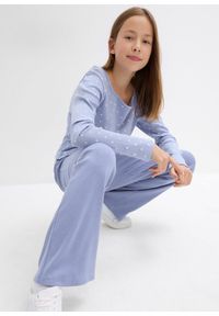 bonprix - Spodnie z prążkowanego dżerseju, z bawełny organicznej. Kolor: niebieski. Materiał: prążkowany, jersey, bawełna. Wzór: prążki. Styl: elegancki #2