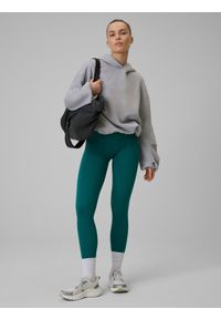 4f - 4F Legginsy treningowe bezszwowe damskie - turkusowe M/L. Stan: podwyższony. Kolor: turkusowy. Materiał: włókno, dzianina. Długość: długie. Wzór: prążki, gładki #1