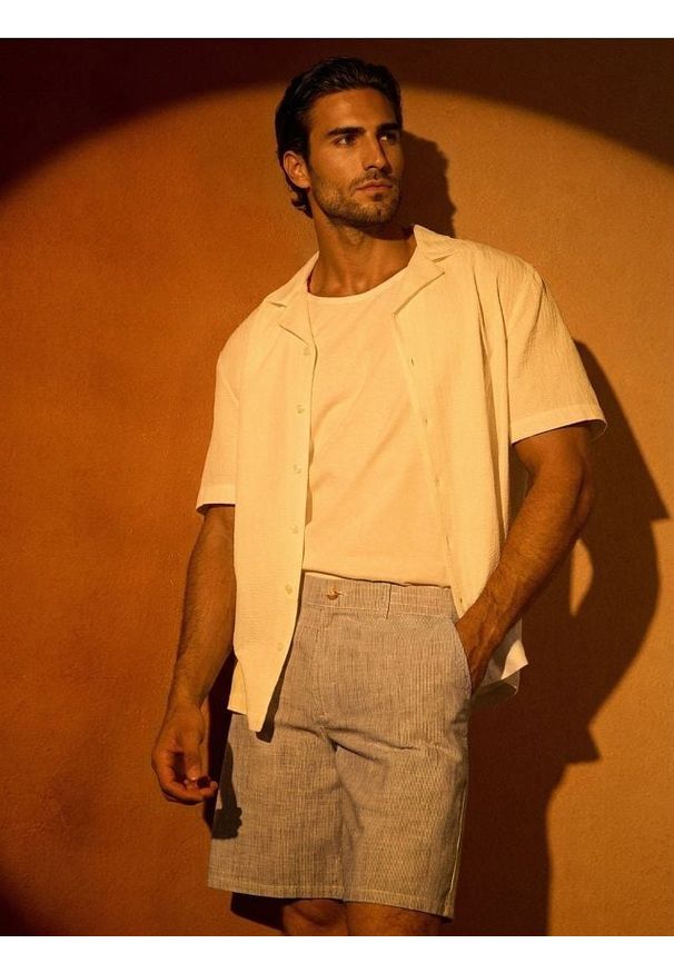 Sinsay - Szorty chino w paski - granatowy. Kolor: niebieski. Wzór: paski