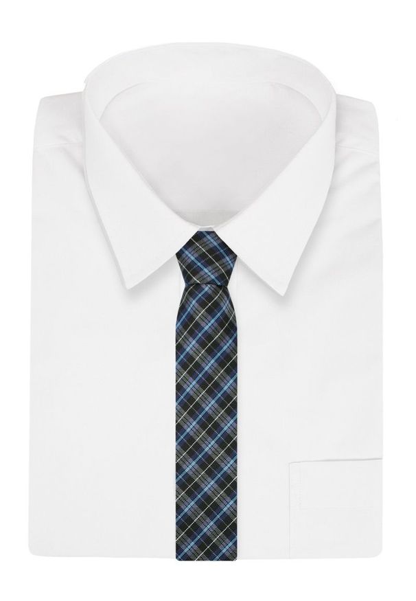 Alties - Niebiesko-Czarny Elegancki Męski Krawat -ALTIES- 7 cm, Klasyczny, w Drobną Kratkę. Kolor: niebieski. Materiał: tkanina. Wzór: kratka. Styl: klasyczny, elegancki