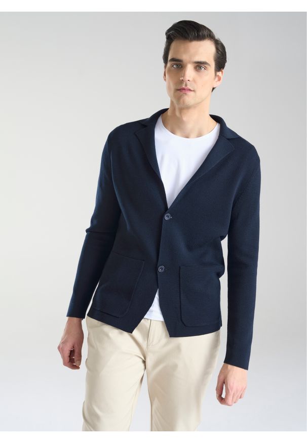 Pako Lorente - PAKO LORENTE – Dzianinowa wełniana marynarka męska. Okazja: na co dzień. Materiał: dzianina, wełna. Styl: elegancki, casual