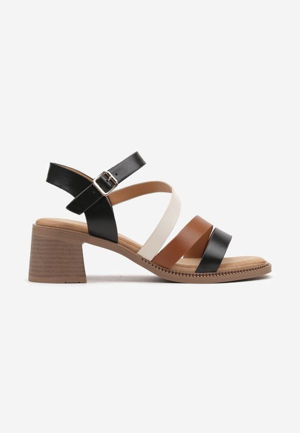 Born2be - Czarne Sandały na Obcasie Zapinane przy Kostce Elleliretis. Okazja: na co dzień. Kolor: czarny. Materiał: jeans. Obcas: na obcasie. Styl: casual, elegancki. Wysokość obcasa: średni