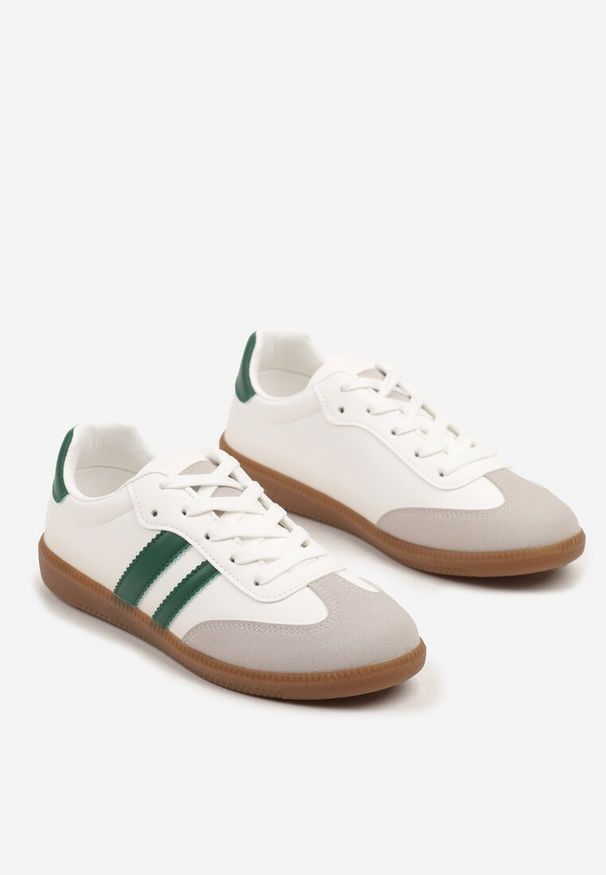Renee - Biało-Zielone Sneakersy Sportowe Tenisówki z Modnymi Przeszyciami i Paskami Zarelna. Okazja: na co dzień. Zapięcie: pasek. Kolor: biały