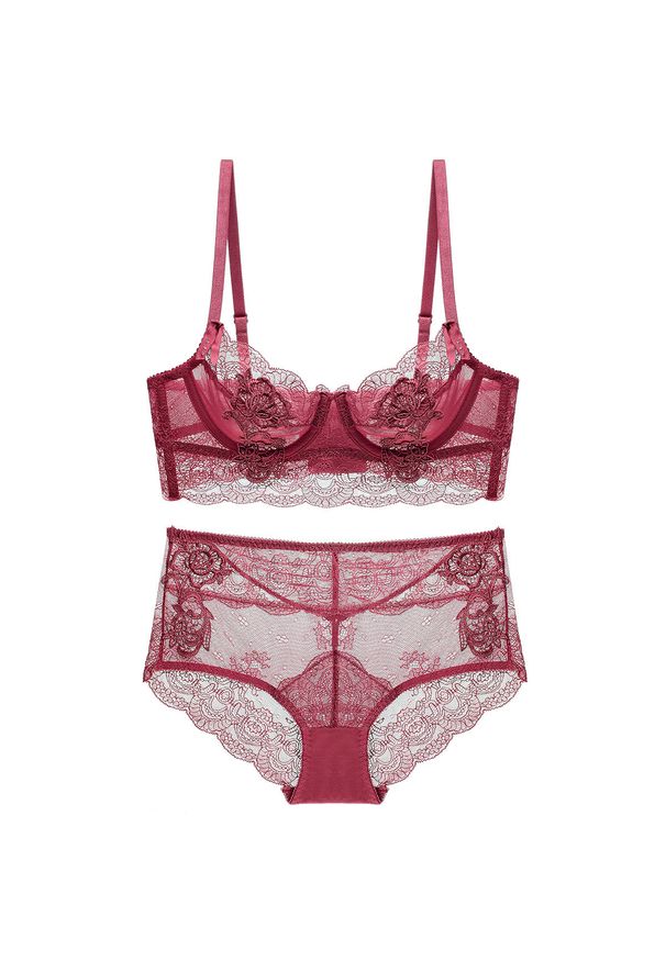 Intica - Komplet bielizny z koronką na romantyczne wieczory Sherilyn. Kolor: czerwony. Materiał: koronka. Wzór: koronka