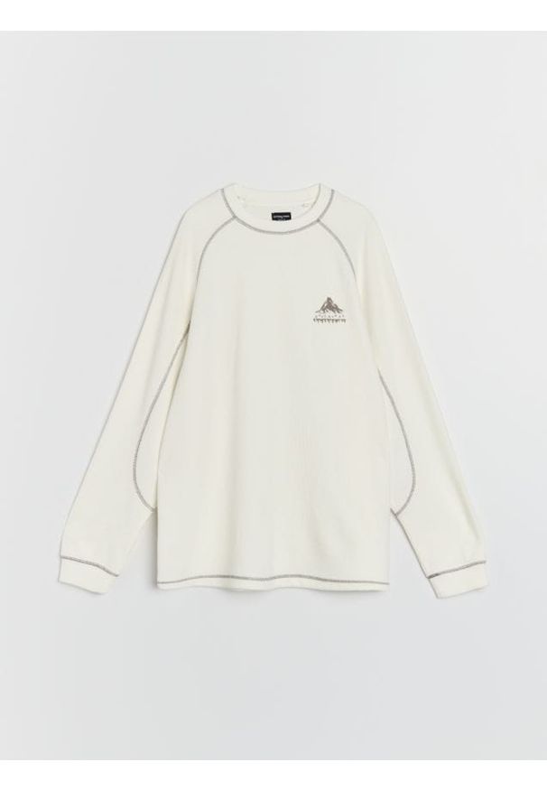Sinsay - Prążkowana bluza crewneck - kremowy. Kolor: kremowy. Materiał: prążkowany