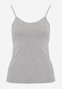 Renee - Ciemnoszary Bawełniany Top Bieliźniany z Koronką przy Dekolcie Berinda. Okazja: na co dzień. Kolor: szary. Materiał: bawełna, koronka. Wzór: koronka. Sezon: lato. Styl: casual #5