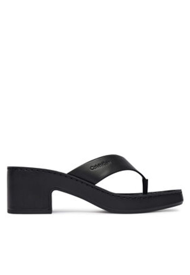 Calvin Klein Japonki Block Heel Sndl Thong Lth HW0HW02913 Czarny. Kolor: czarny. Materiał: skóra