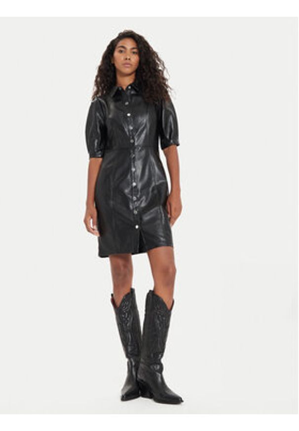 Morgan Sukienka z imitacji skóry 242-RLONGO Czarny Slim Fit. Kolor: czarny. Materiał: skóra