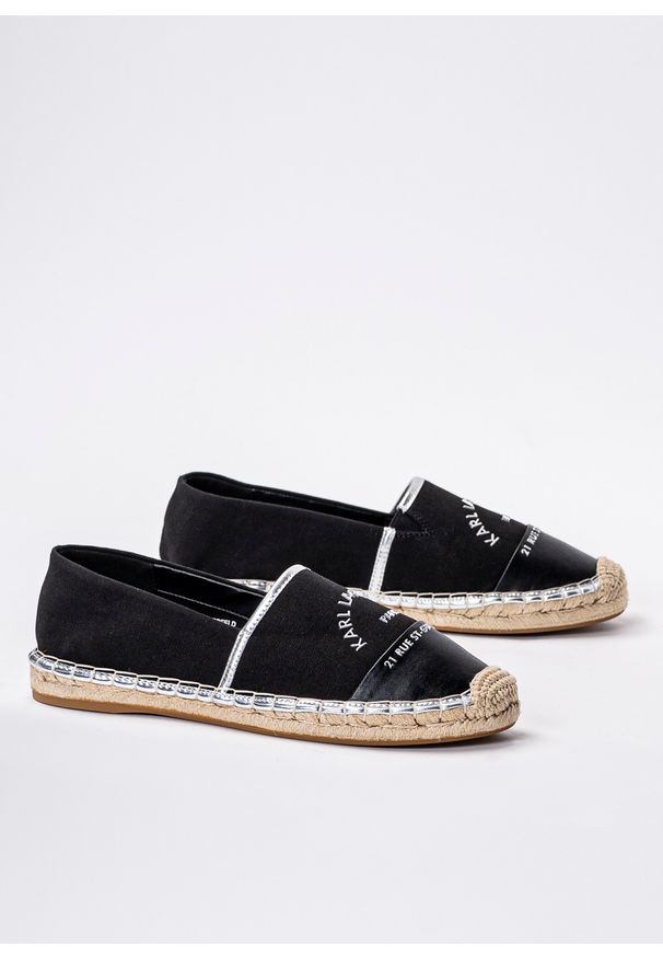 Espadryle damskie czarne Karl Lagerfeld Kamini Maison Logo Slip. Kolor: czarny. Styl: rockowy, klasyczny