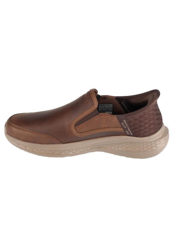 skechers - Buty sportowe Sneakersy męskie, Slip-Ins: Slade. Kolor: brązowy. Materiał: syntetyk, tkanina, skóra. Model: Skechers Sport. Sport: turystyka piesza