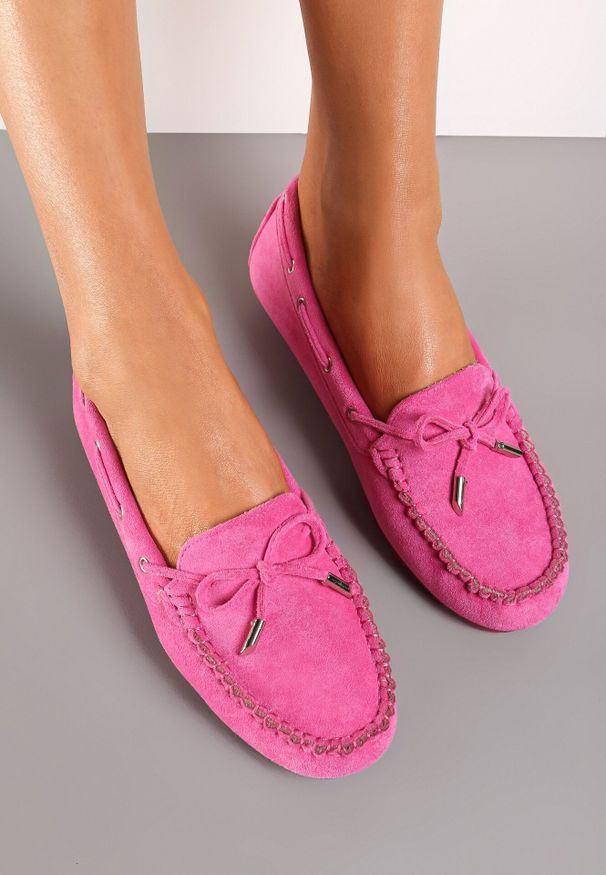 Born2be - Różowe Mokasyny z Ozdobną Kokardką i Wiązaniami po Bokach Vimedia. Okazja: na co dzień. Kolor: różowy. Materiał: jeans. Styl: casual