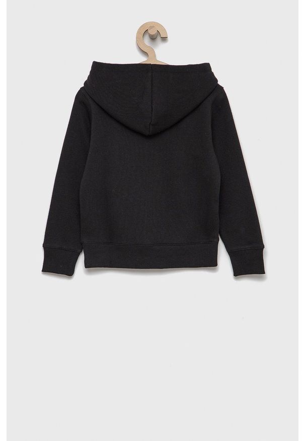 Champion Bluza dziecięca kolor czarny z kapturem z aplikacją. Okazja: na co dzień. Typ kołnierza: kaptur. Kolor: czarny. Wzór: aplikacja. Styl: casual