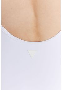 Guess - GUESS Biały damski jednoczęściowy strój kąpielowy z trójkątnym logo, Rozmiar XS. Kolor: biały. Materiał: poliamid. Wzór: nadruk, aplikacja #4
