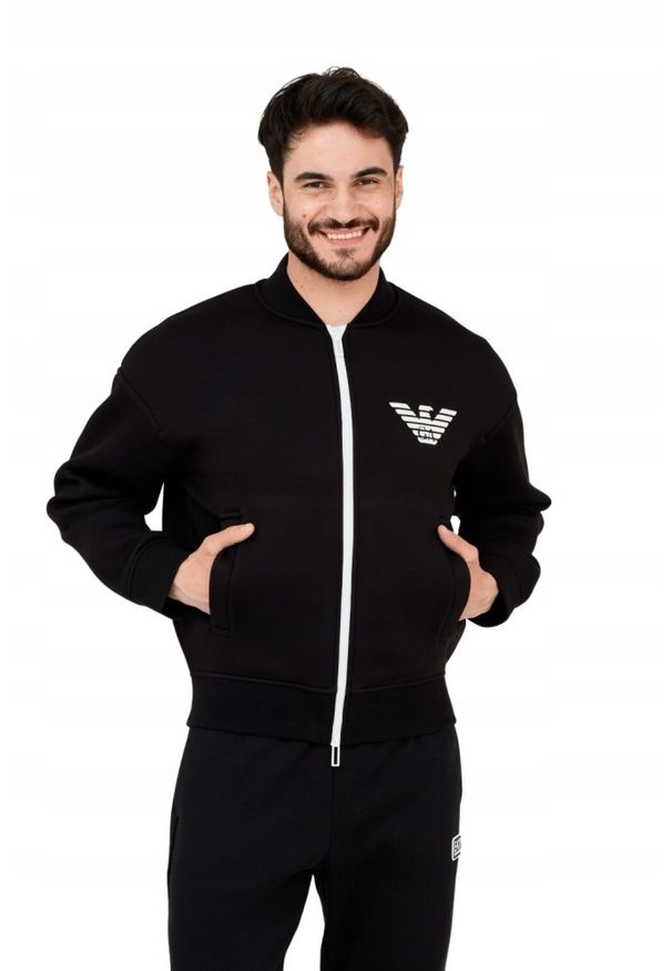 Emporio Armani - EMPORIO ARMANI Czarna neoprenowa bluza męska, Rozmiar XL. Kolor: czarny. Materiał: neopren