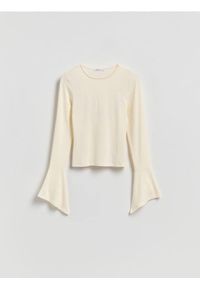 Reserved - Bluzka z rozszerzanymi rękawami - złamana biel. Materiał: dzianina, wiskoza #1