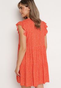 Born2be - Pomarańczowa Bawełniana Sukienka o Rozkloszowanym Kroju w Kropki Giavina. Kolor: pomarańczowy. Materiał: bawełna. Wzór: kropki. Sezon: lato #4