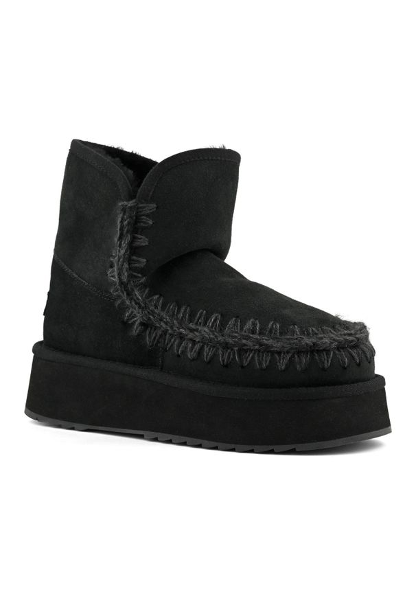 Mou - MOU Platform boot suede Śniegowce damskie. Okazja: na co dzień. Kolor: czarny. Materiał: zamsz, materiał, wełna, guma. Szerokość cholewki: normalna. Sezon: zima. Obcas: na platformie. Styl: elegancki, street, klasyczny, casual