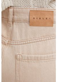 Sisley Jeansy bawełniane damskie high waist. Stan: podwyższony. Kolor: beżowy #3