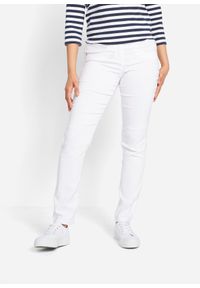 bonprix - Spodnie z bengaliny ze stretchem, straight. Stan: obniżony. Kolor: biały. Materiał: skóra, włókno, materiał, wiskoza, poliester #1