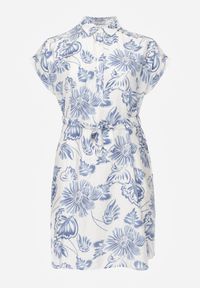 Born2be - Niebieska Wiskozowa Sukienka Koszulowa z Paskiem w Talii w Kwiatowy Wzór Olivis. Kolekcja: plus size. Kolor: niebieski. Materiał: wiskoza. Wzór: kwiaty. Typ sukienki: koszulowe. Styl: elegancki #8