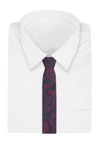 Męski Krawat - Granat z Czerwonym Dużym Wzorem - Angelo di Monti. Kolor: niebieski. Materiał: tkanina. Styl: elegancki, wizytowy