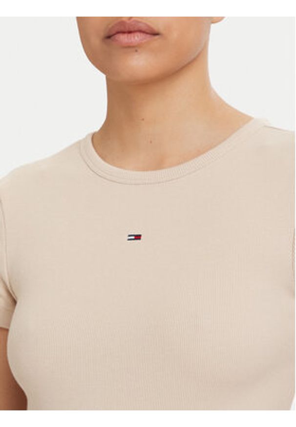 Tommy Jeans Sukienka letnia Flag DW0DW22613 Beżowy jasny Slim Fit. Kolor: beżowy. Materiał: bawełna. Sezon: lato