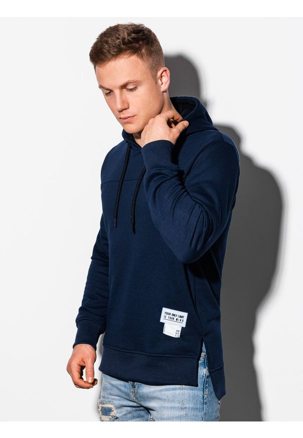 Ombre Clothing - Bluza męska z kapturem B1084 - granatowa - XXL. Typ kołnierza: kaptur. Kolor: niebieski. Materiał: bawełna, poliester