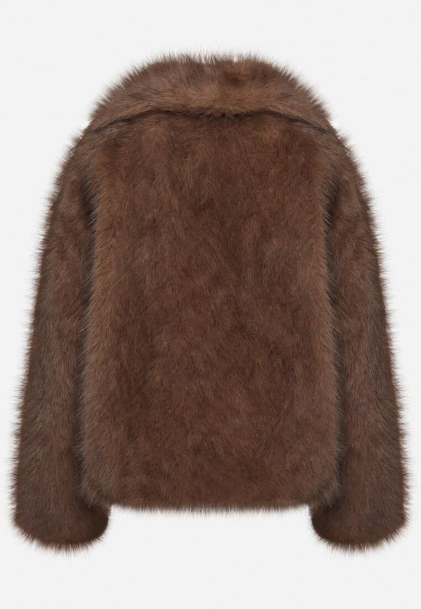 Born2be - Brązowa Kurtka Futerko z Szerokim Kołnierzem Vertilira. Okazja: na co dzień. Kolor: brązowy. Materiał: futro. Sezon: zima. Styl: casual, klasyczny, elegancki, wizytowy