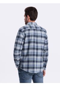 Ombre Clothing - Flanelowa koszula męska w kratę - niebiesko-szara V1. Kolor: szary. Materiał: bawełna. Styl: klasyczny #5