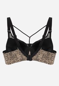 Renee - Czarno-Beżowy Biustonosz z Siateczkową Wstawką i Ozdobnymi Paskami przy Dekolcie Sabesa. Kolor: czarny. Materiał: jeans. Wzór: paski #2